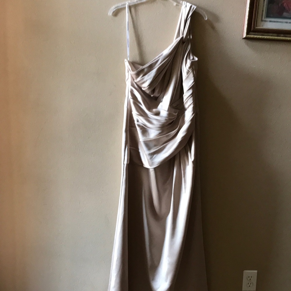 David's Bridal Women's Gold One Shoulder Long Stretch with Pleats Dress Size 16